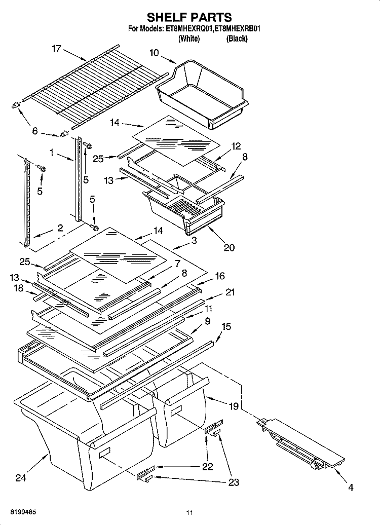 SHELF PARTS, OPTIONAL PARTS Diagram and Parts List for ET8MHEXRQ01  Whirlpool Refrigerator