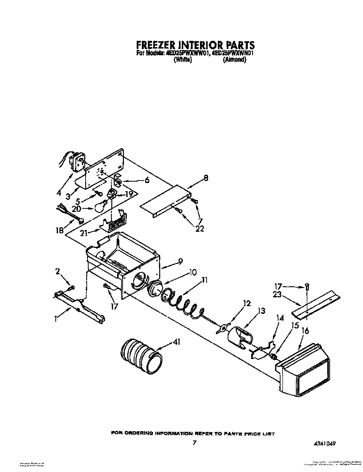 FREEZER INTERIOR Diagram and Parts List for 4ED25PWXWN01  Whirlpool Refrigerator