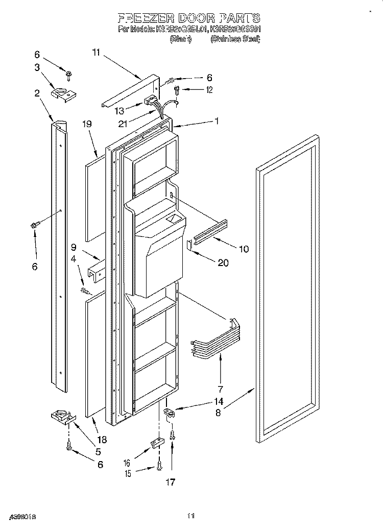 FREEZER DOOR Diagram and Parts List for KSRB25QGBL01  KitchenAid Refrigerator