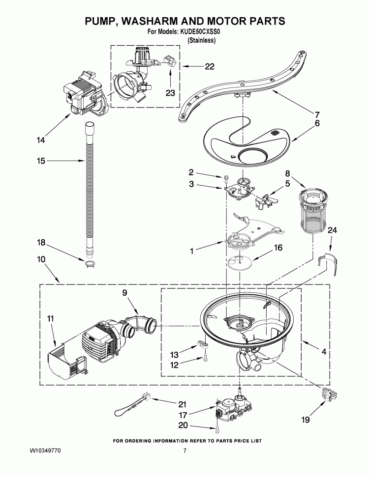 PUMP, WASHARM AND MOTOR PARTS Diagram and Parts List for KUDE50CXSS0  KitchenAid Dishwasher