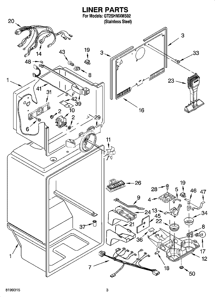 LINER PARTS Diagram and Parts List for GT2SHMXMS02  Whirlpool Refrigerator