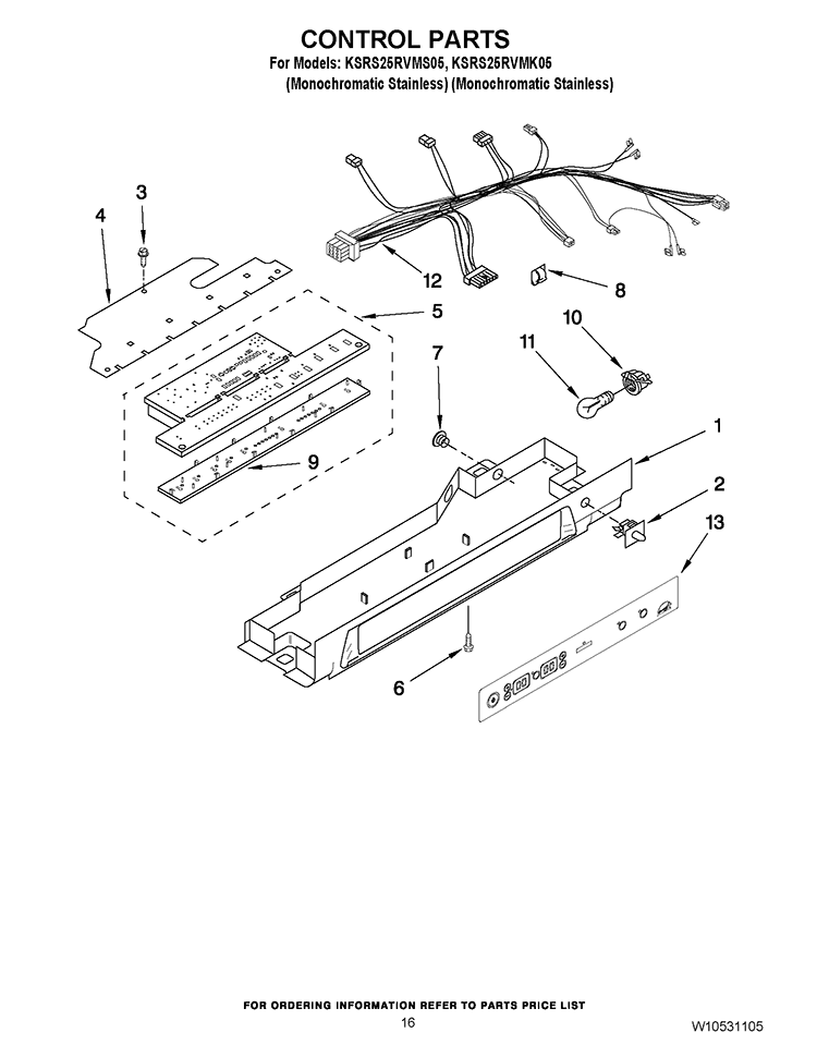CONTROL PARTS Diagram and Parts List for KSRS25RVMK05  KitchenAid Refrigerator