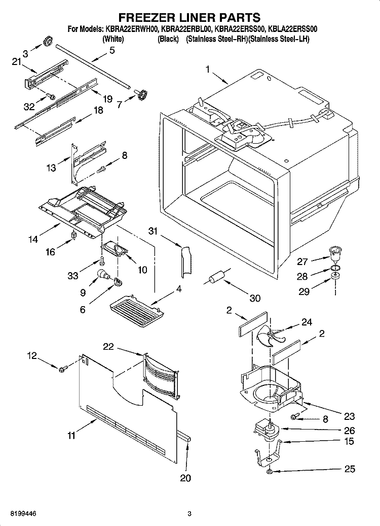 FREEZER LINER PARTS Diagram and Parts List for KBLA22ERSS00  KitchenAid Refrigerator