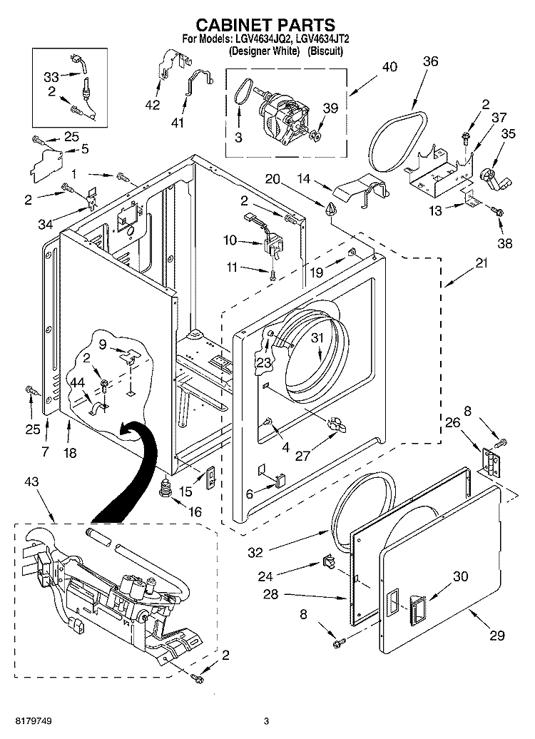 CABINET Diagram and Parts List for LGV4634JQ2  Whirlpool Dryer
