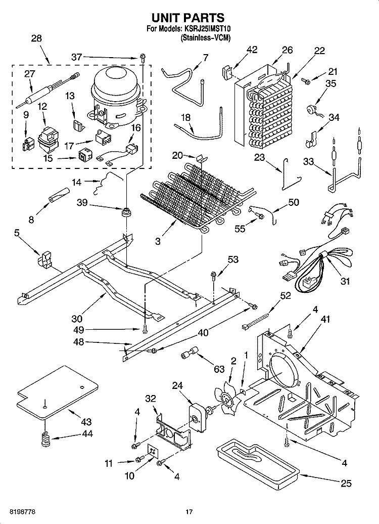 UNIT PARTS Diagram and Parts List for KSRJ25IMST10  KitchenAid Refrigerator