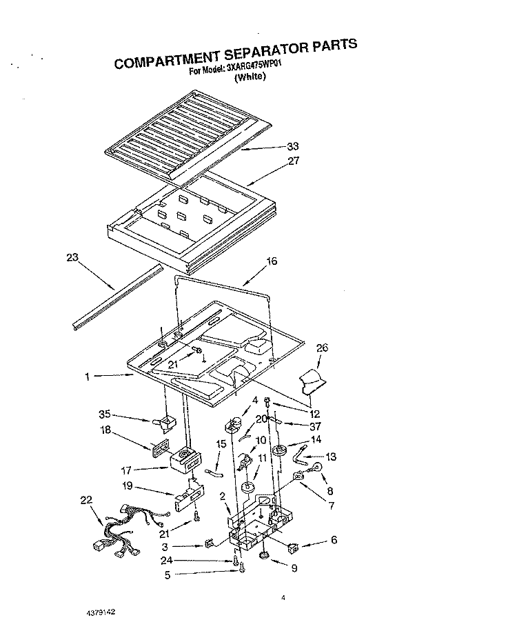 COMPARTMENT SEPARATOR Diagram and Parts List for 3XARG475WP01  Whirlpool Refrigerator