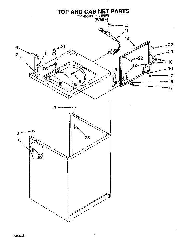TOP AND CABINET, LIT/OPTIONAL Diagram and Parts List for AL2121WW1  Whirlpool Washer