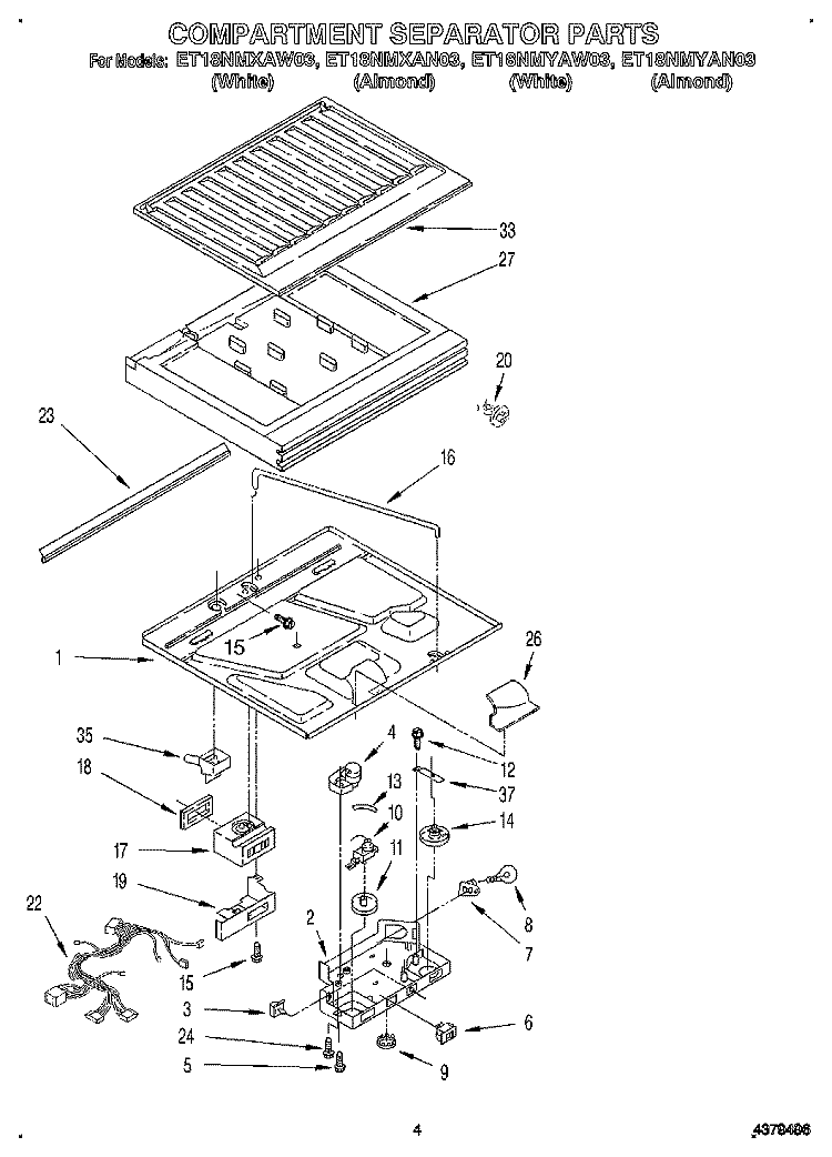 COMPARTMENT SEPARATOR Diagram and Parts List for ET18NMYAN03  Whirlpool Refrigerator