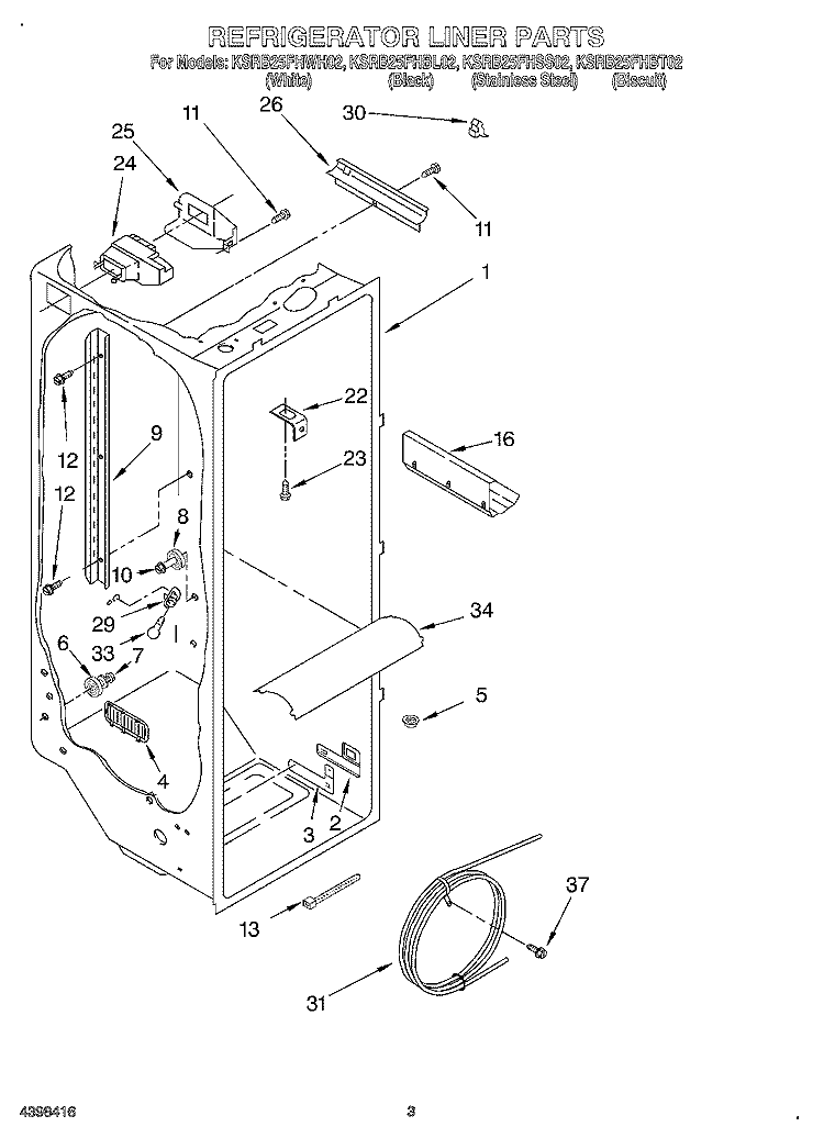 REFRIGERATOR LINER Diagram and Parts List for KSRB25FHBL02  KitchenAid Refrigerator