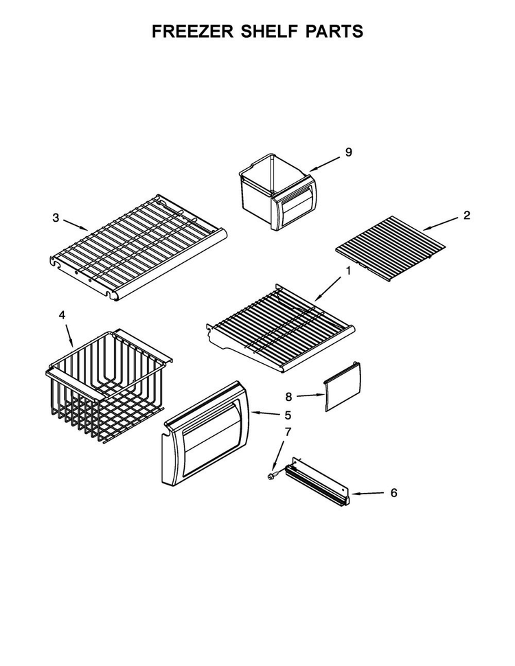 Freezer Shelf Parts Diagram and Parts List for KBSN608EPA01  KitchenAid Refrigerator