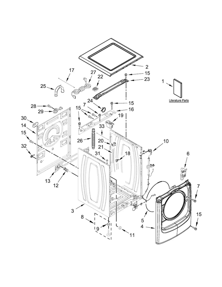 Top And Cabinet Parts Diagram and Parts List for WFW7590FW0  Whirlpool Washer