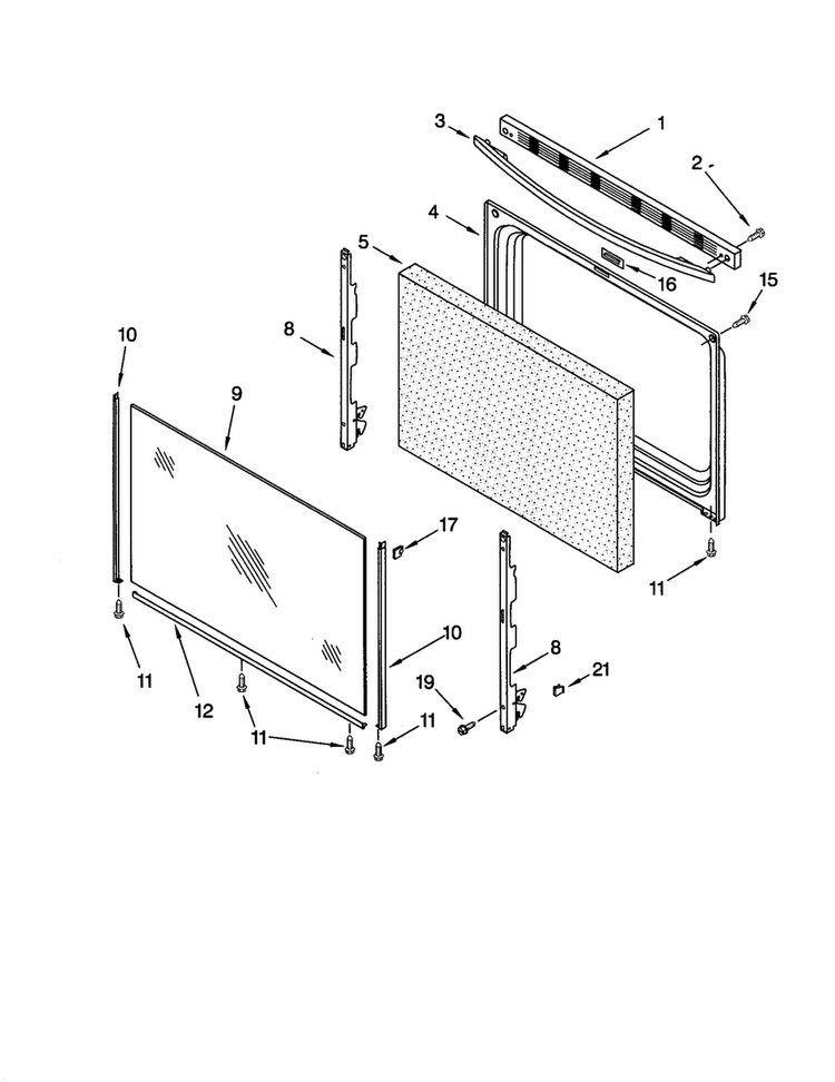 Door Diagram and Parts List for SP310BEGW5  Whirlpool Range