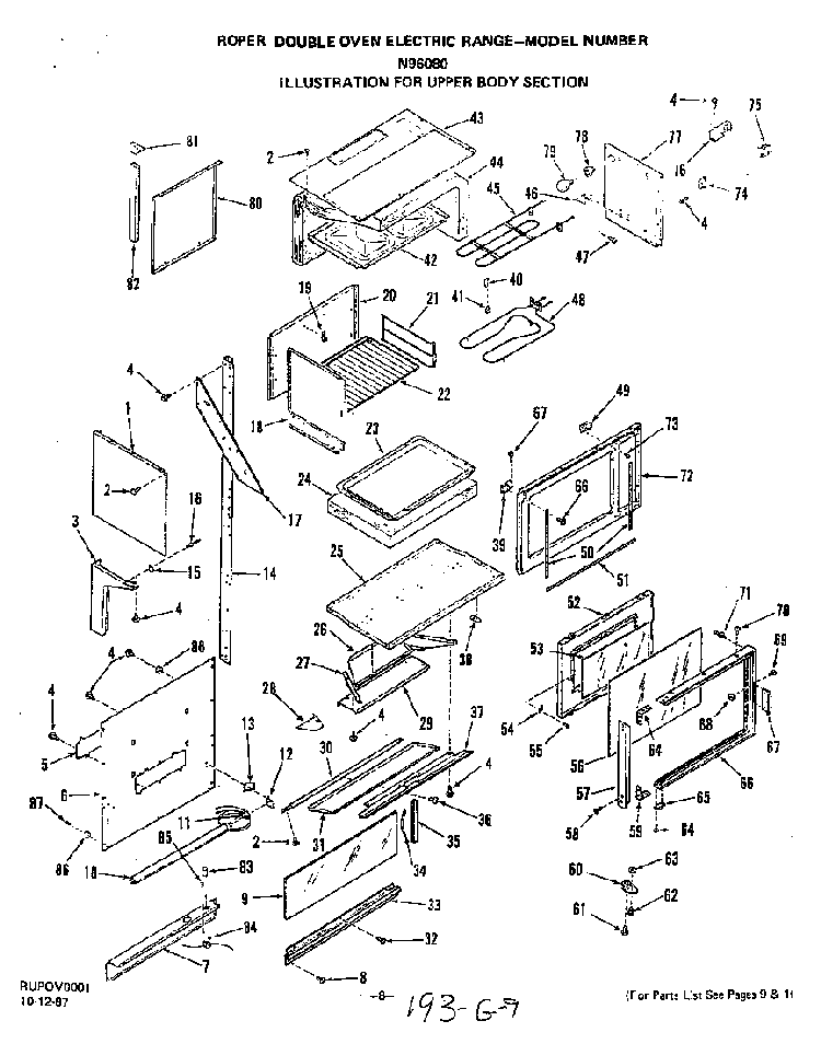 Upper Body Diagram and Parts List for N9608*0  Roper Range