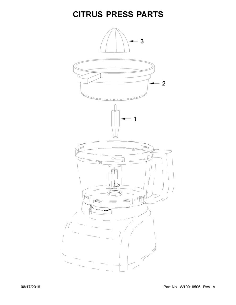 Citrus Press Parts Diagram and Parts List for KFP13CR0  KitchenAid Food Processor