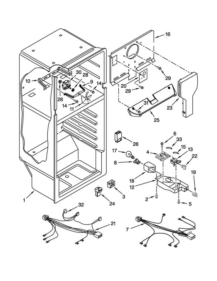 Liner Parts Diagram and Parts List for 8W8TXDWFBW00  Whirlpool Refrigerator