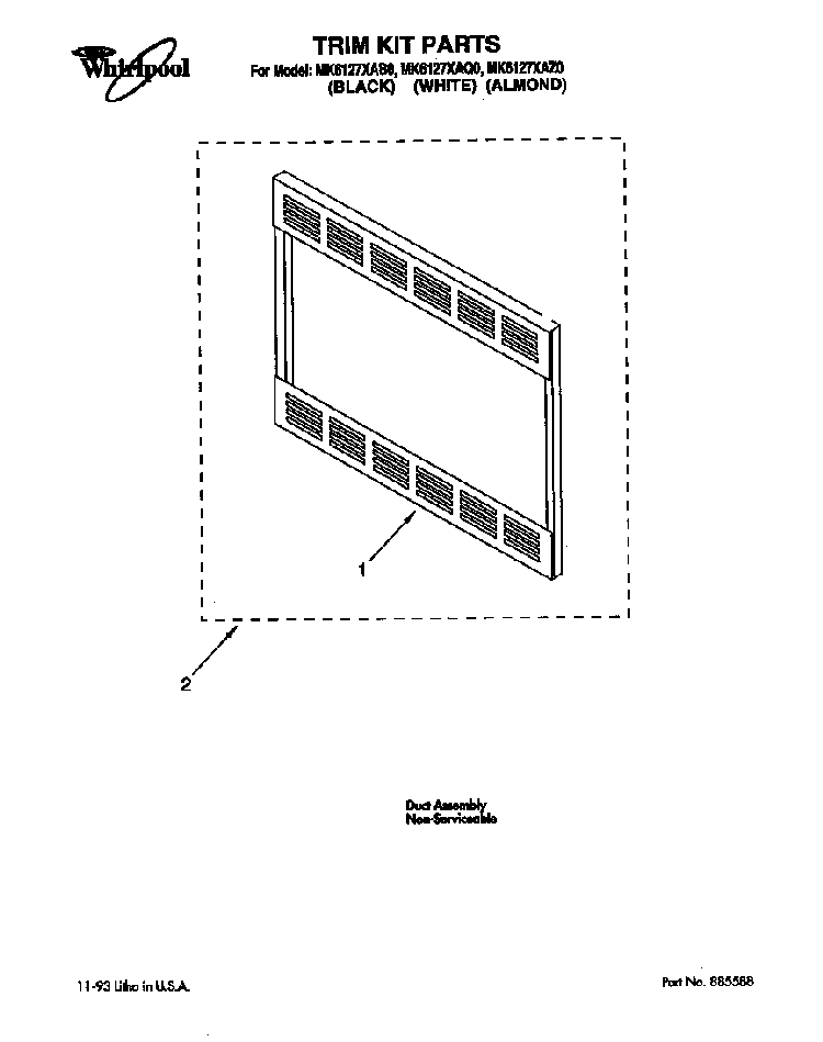 Trim Kit Parts Diagram and Parts List for MK6127XAB0  Whirlpool Microwave