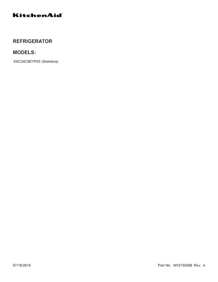 Cover Sheet Diagram and Parts List for KSC24C8EYP03  KitchenAid Refrigerator