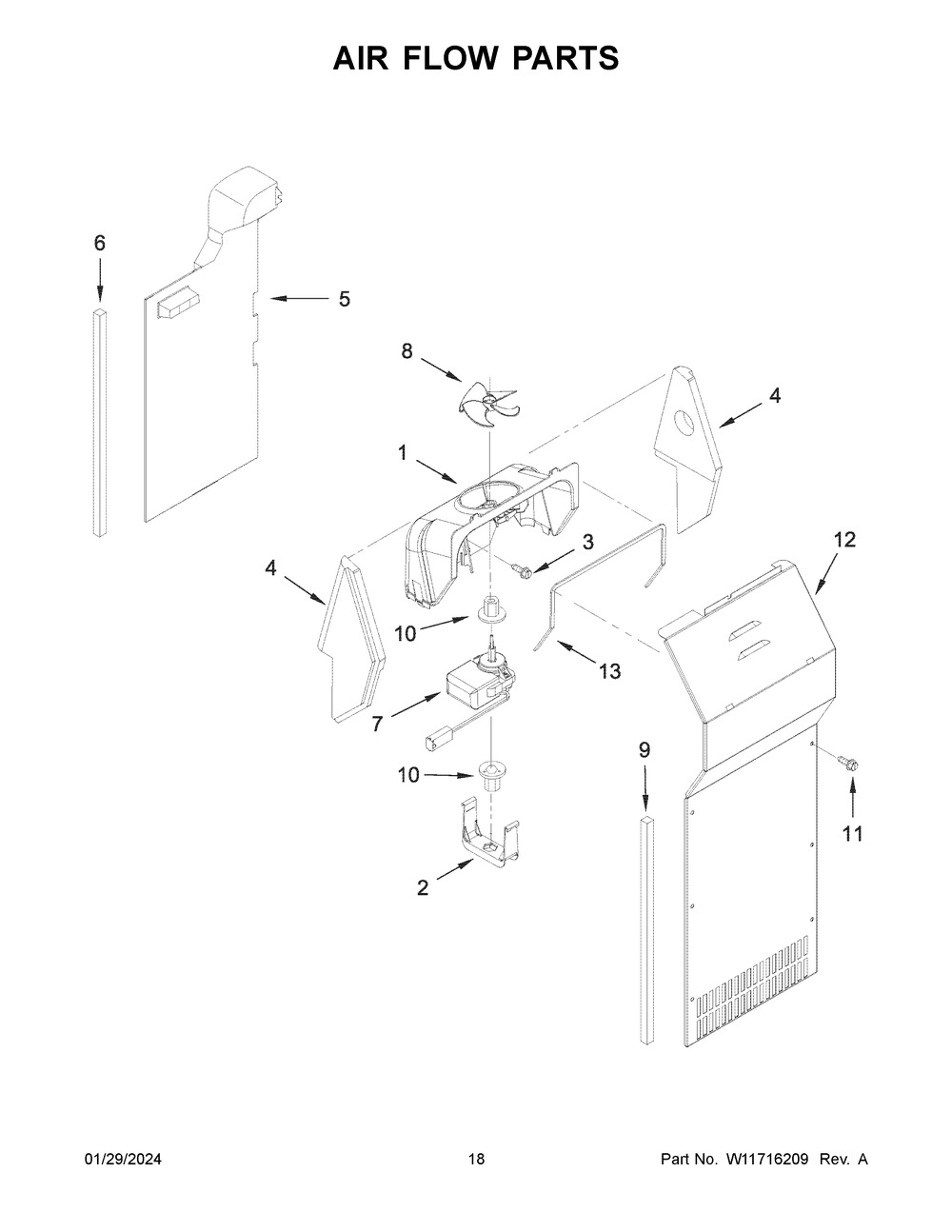 Air Flow Parts Diagram and Parts List for WRS335SDHB07  Whirlpool Refrigerator