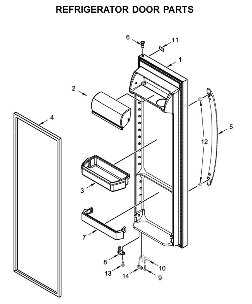 Refrigerator Door Parts Diagram and Parts List for WRS315SDHZ04  Whirlpool Refrigerator