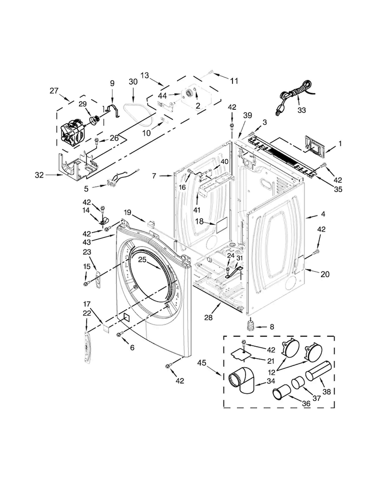 Cabinet Parts Diagram and Parts List for WGD92HEFC0  Whirlpool Dryer