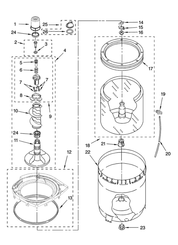 Agitator, basket and tub Diagram and Parts List for 11029822800  Kenmore Washer