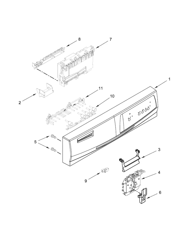 Control Panel And Latch Parts Diagram and Parts List for WDF110PABT4  Whirlpool Dishwasher