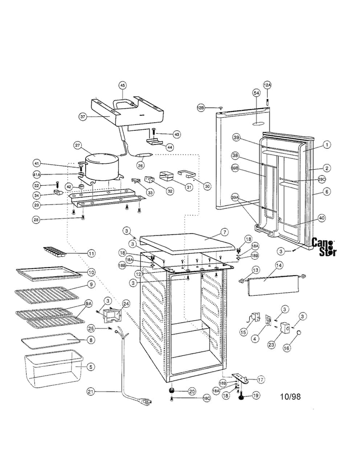 Door And Compressor Diagram and Parts List for 46198475  Kenmore Refrigerator