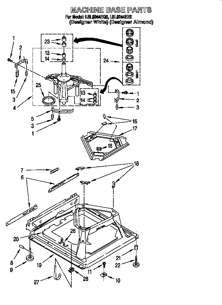 Machine Base Diagram and Parts List for LSL8244EZ0  Whirlpool Washer