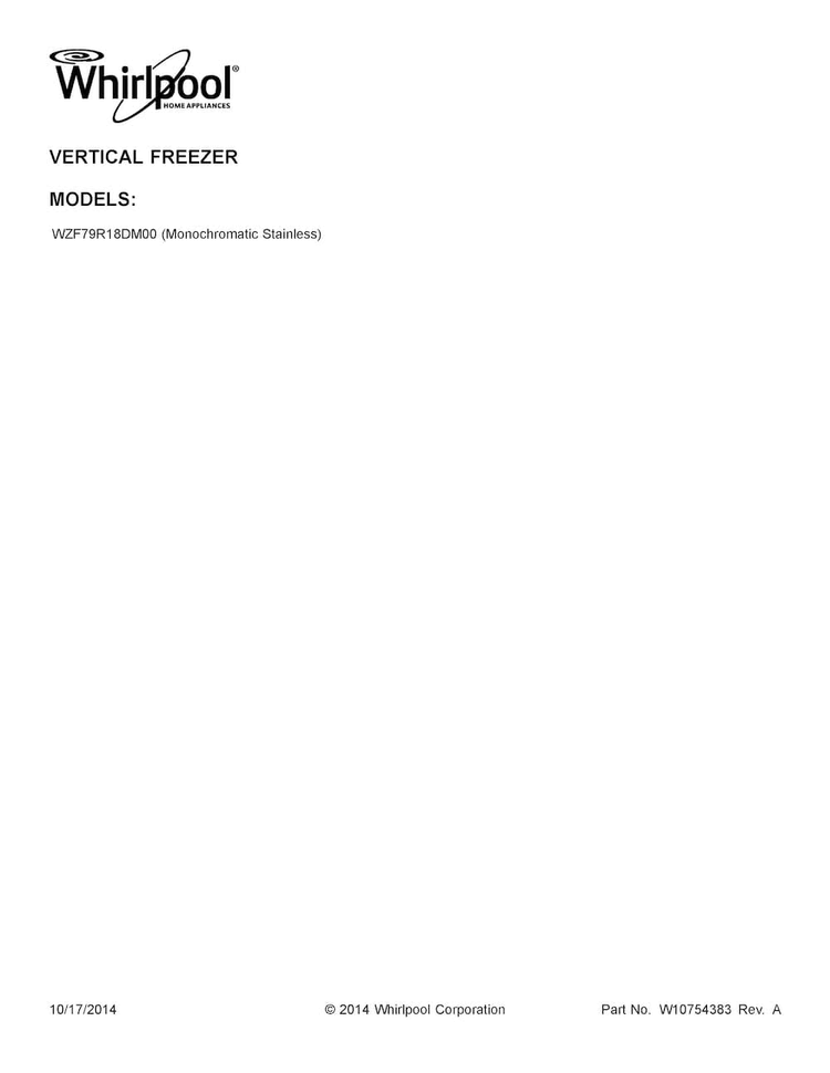 Cover Sheet Diagram and Parts List for WZF79R18DM00  Whirlpool Freezer