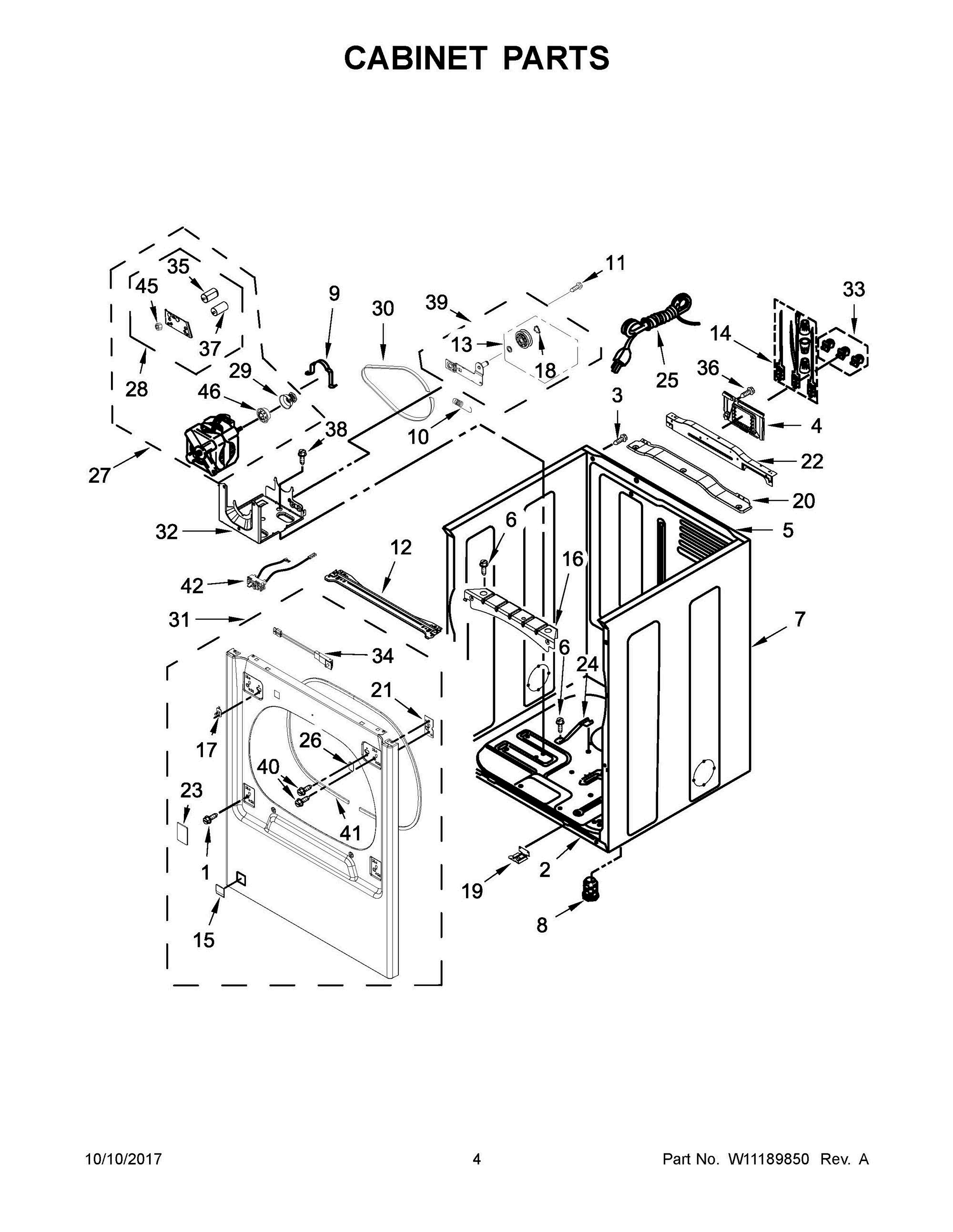 03 - CABINET PARTS Diagram and Parts List for MGDB855DW4  Whirlpool Dryer