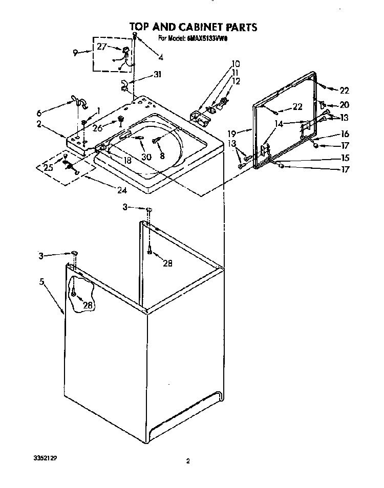Top And Cabinet Diagram and Parts List for 6MAX5133VW0  Whirlpool Washer