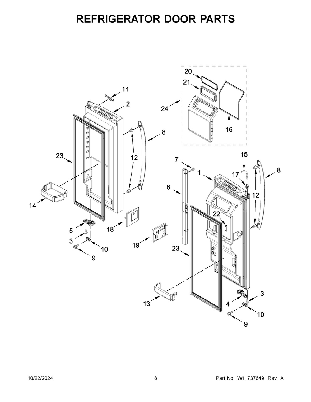 05 - Refrigerator Door Parts Diagram and Parts List for WRF767SDHV05  Whirlpool Refrigerator