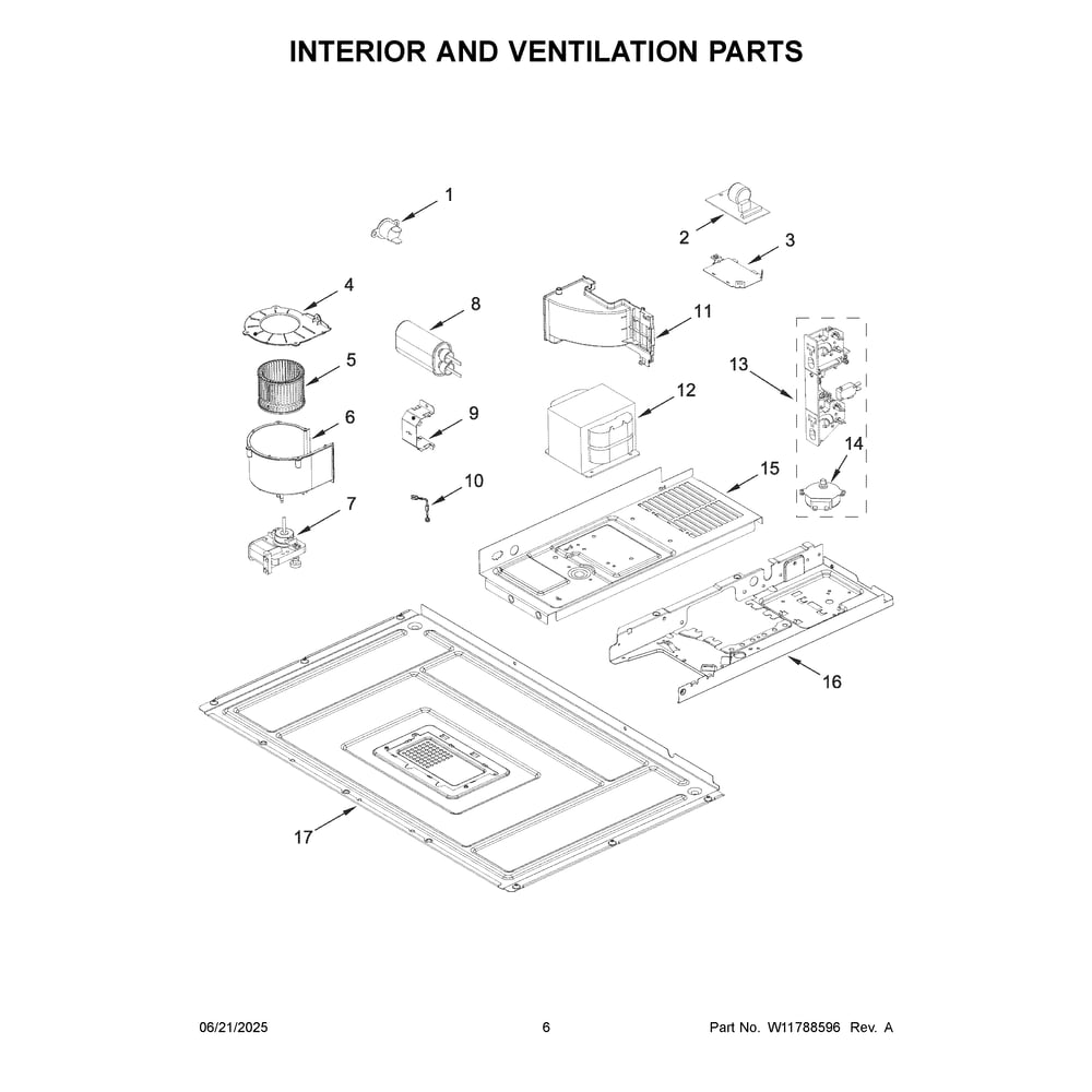 Interior And Ventilation Parts Diagram and Parts List for WMT55511KS03  Whirlpool Microwave