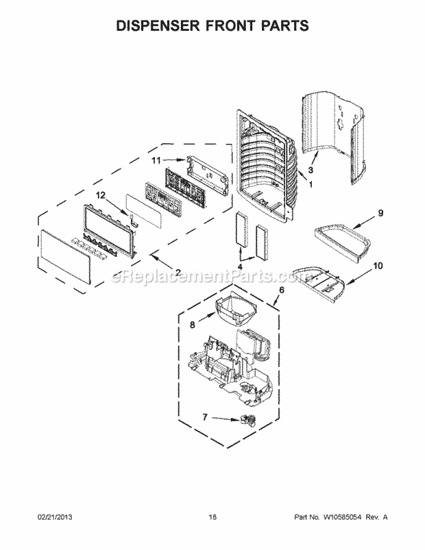 Dispenser Front Parts Diagram and Parts List for WRX735SDBM00  Whirlpool Refrigerator