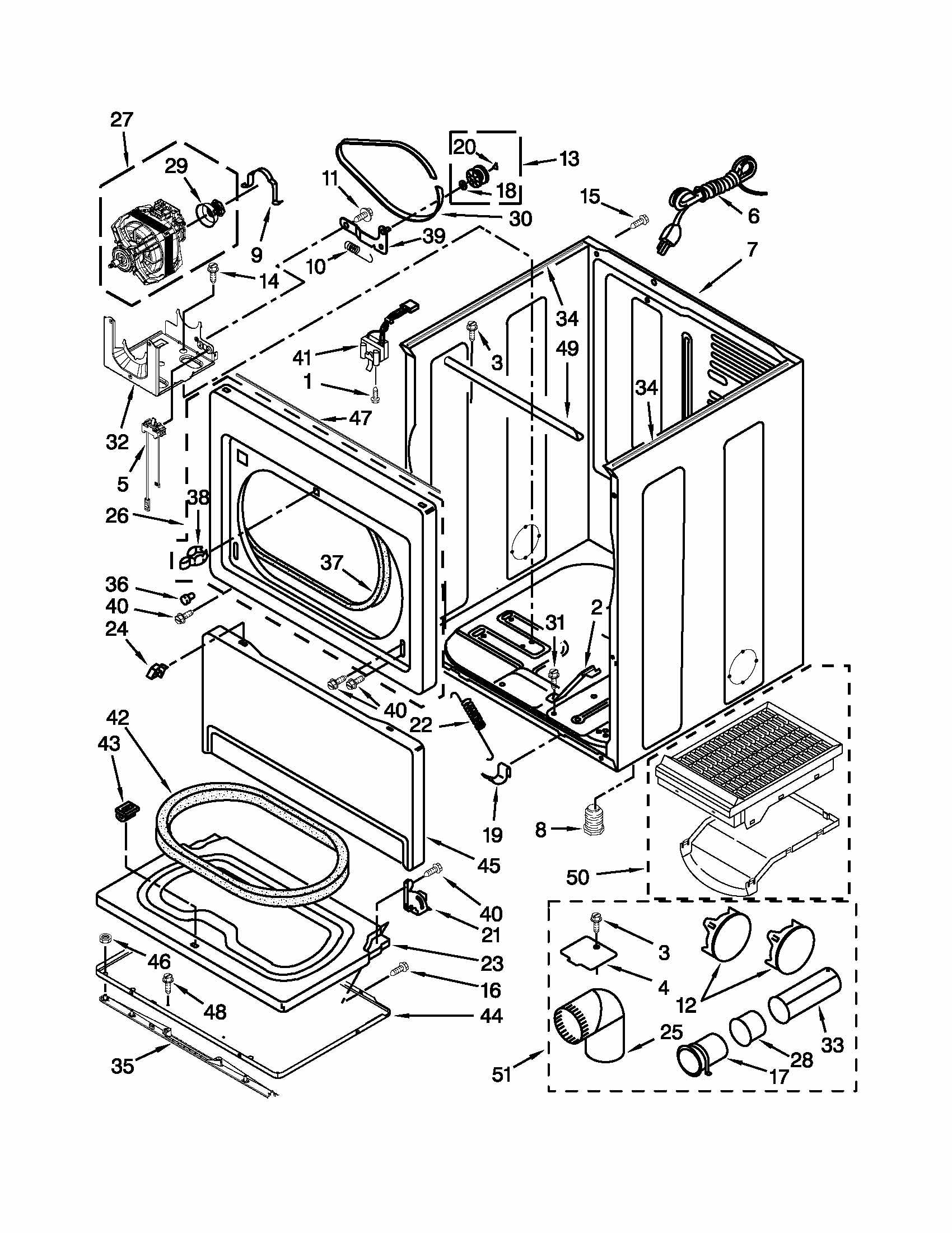 Cabinet Parts Diagram and Parts List for 11078002012  Kenmore Dryer