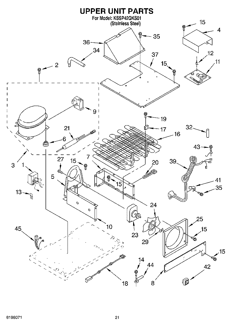 UPPER UNIT Diagram and Parts List for KSSP42QKS01  KitchenAid Refrigerator