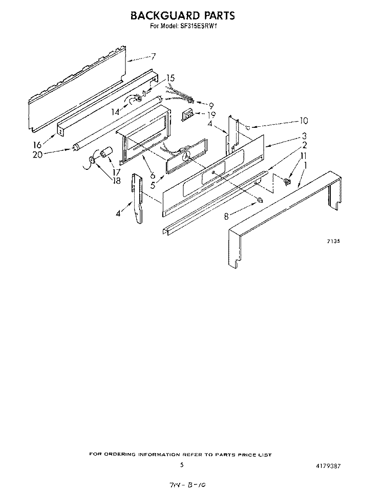 BACKGUARD Diagram and Parts List for SF315ESRW1  Whirlpool Range
