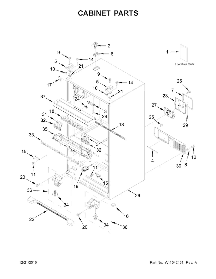 Cabinet Parts Diagram and Parts List for WRX735SDBM04  Whirlpool Refrigerator