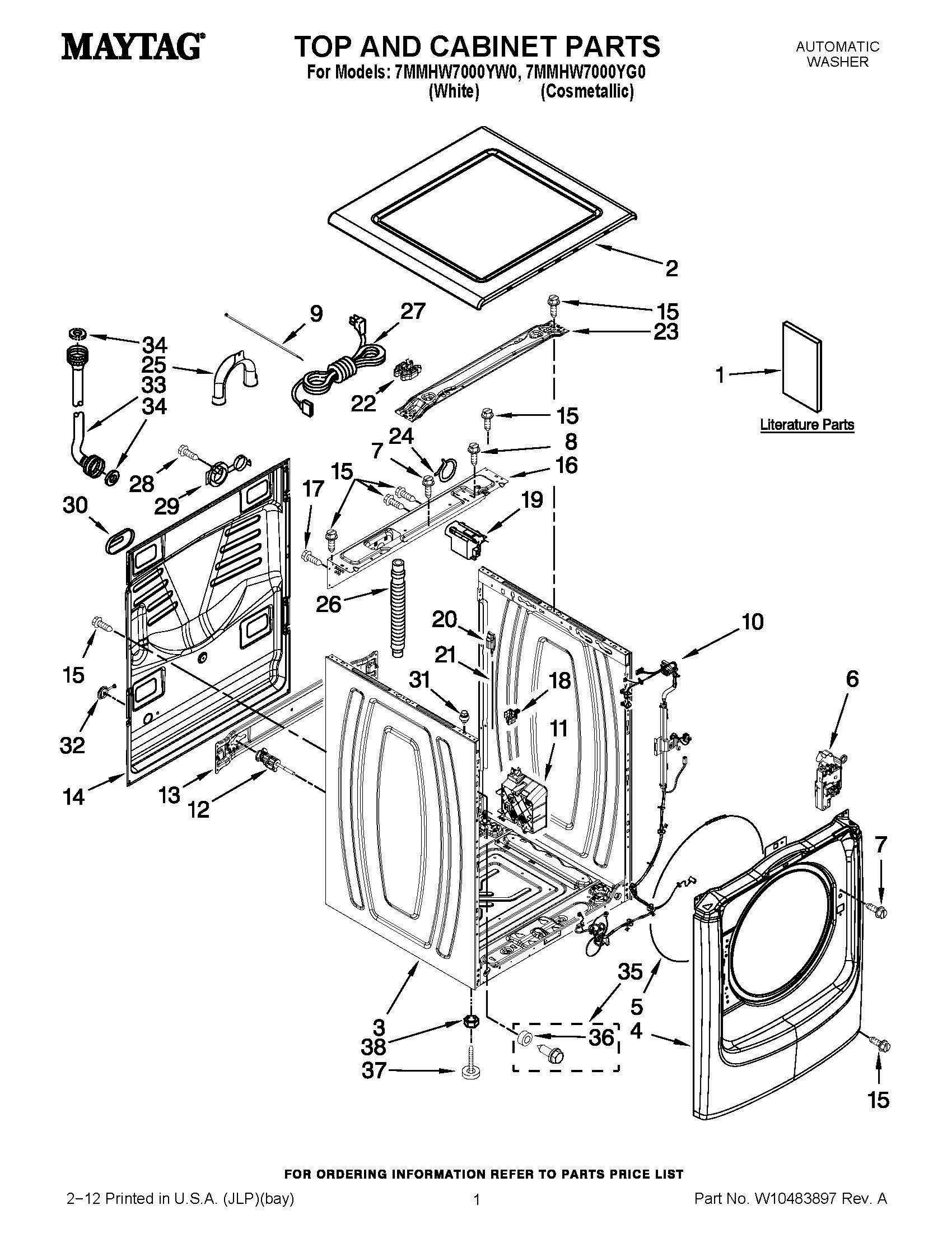 01 - TOP AND CABINET PARTS Diagram and Parts List for 7MMHW7000YW0  Whirlpool Washer