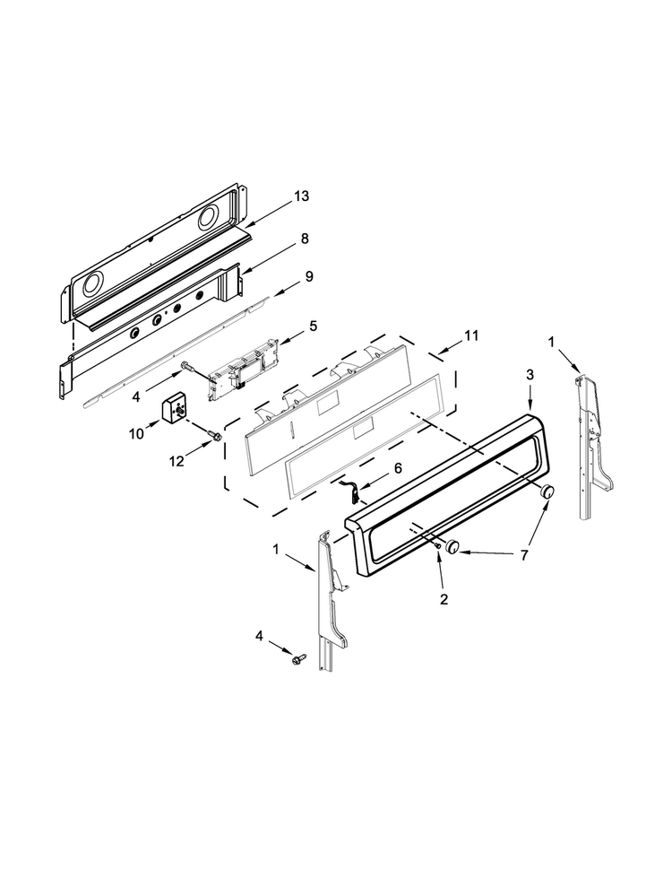 Control Panel Parts Diagram and Parts List for WGE755C0BH02  Whirlpool Range