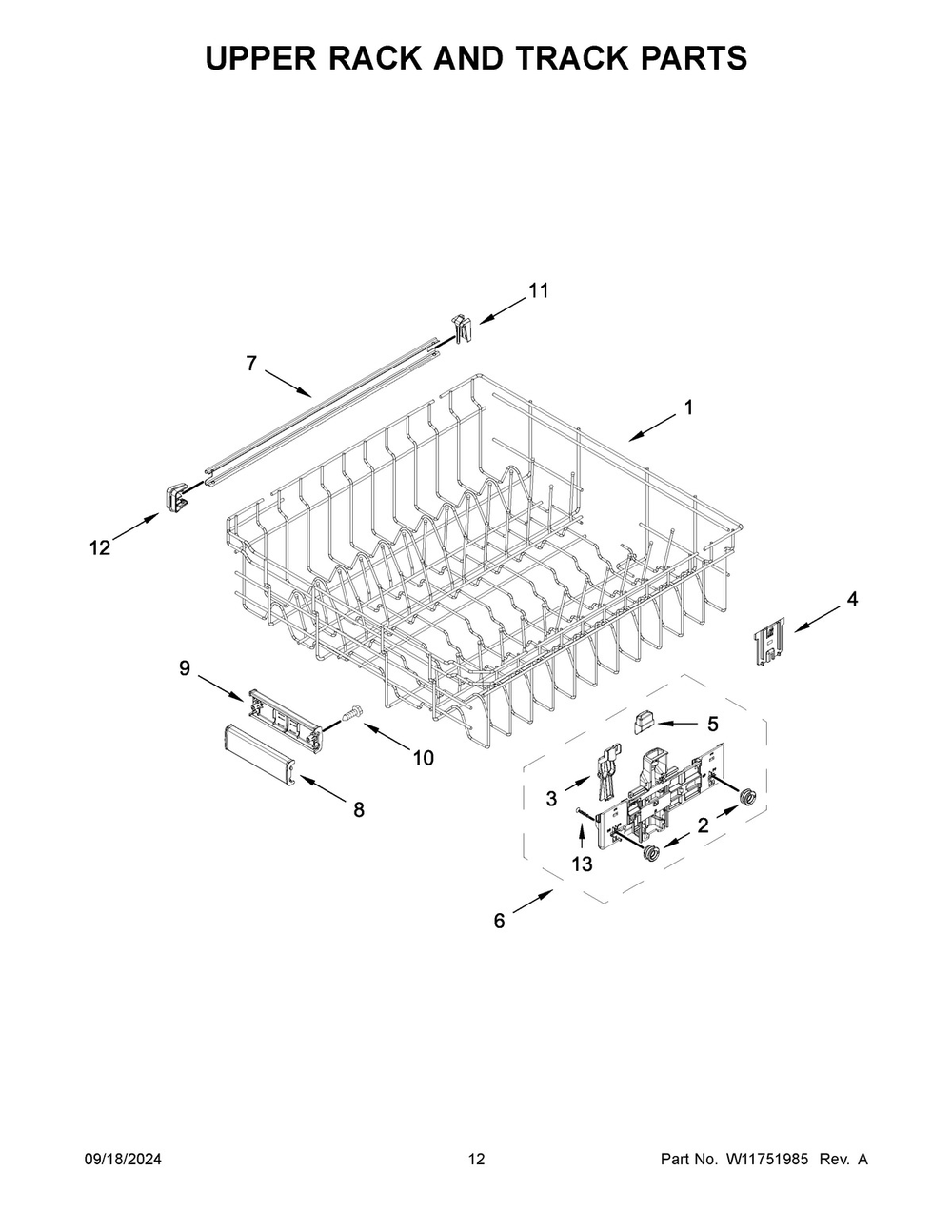07 - Upper Rack And Track Parts Diagram and Parts List for MDB9959SKZ3  Whirlpool Dishwasher
