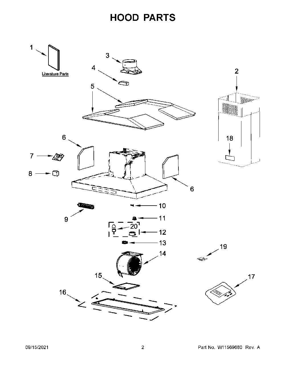 Hood Parts Diagram and Parts List for KVIB606DBS3  KitchenAid Range Hood