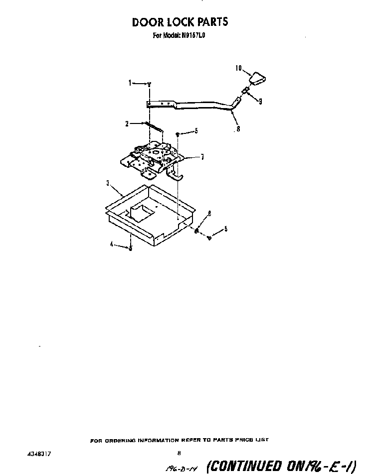Door Lock Diagram and Parts List for N9157*0  Roper Range