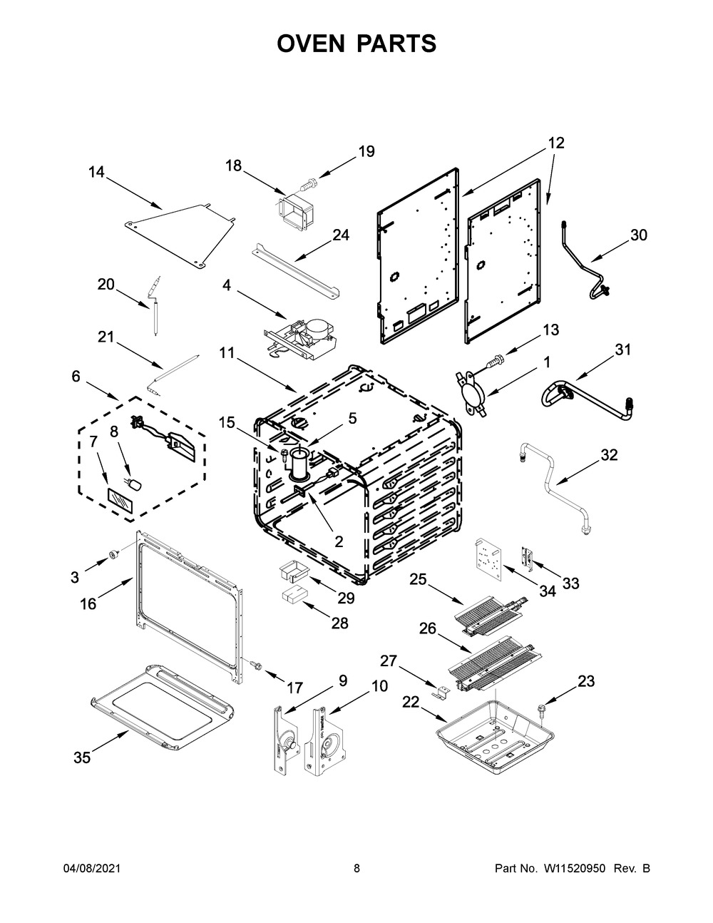 Oven Parts Diagram and Parts List for KFGC500JIB01  Whirlpool Range