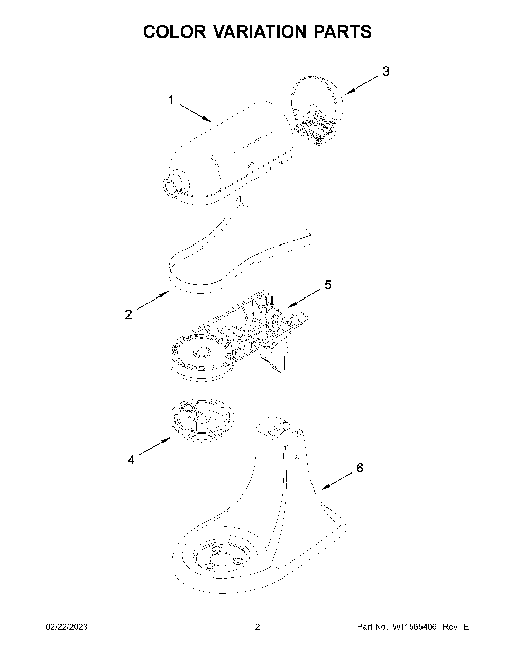 Color Variation Parts Diagram and Parts List for 5KSM195PSAHI0  KitchenAid Mixer