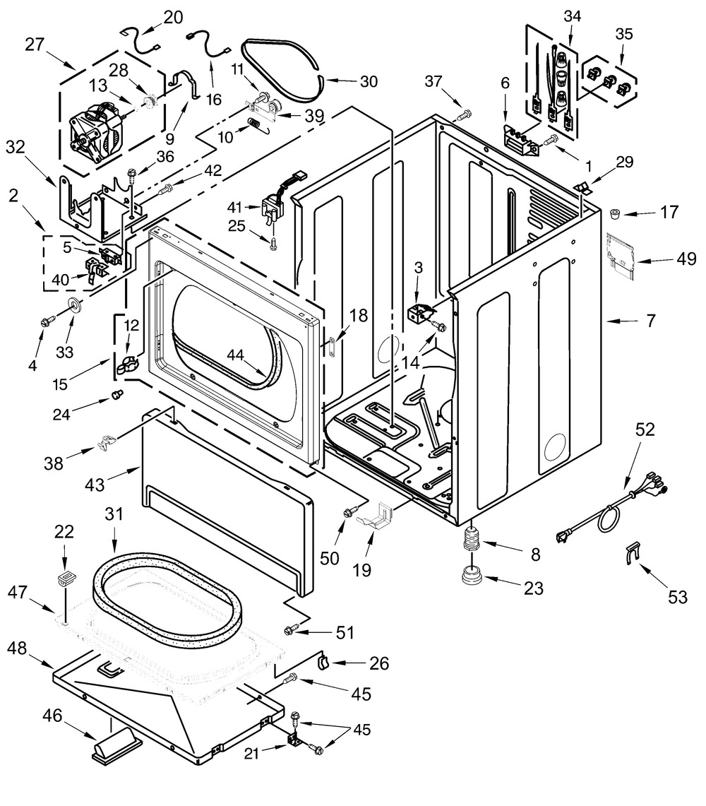 Cabinet Parts Diagram and Parts List for MDE20PDFZW0  Whirlpool Dryer