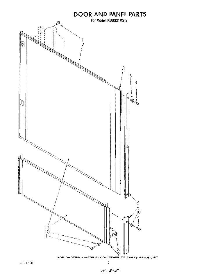 DOOR AND PANEL Diagram and Parts List for KUDS21MS2  KitchenAid Dishwasher