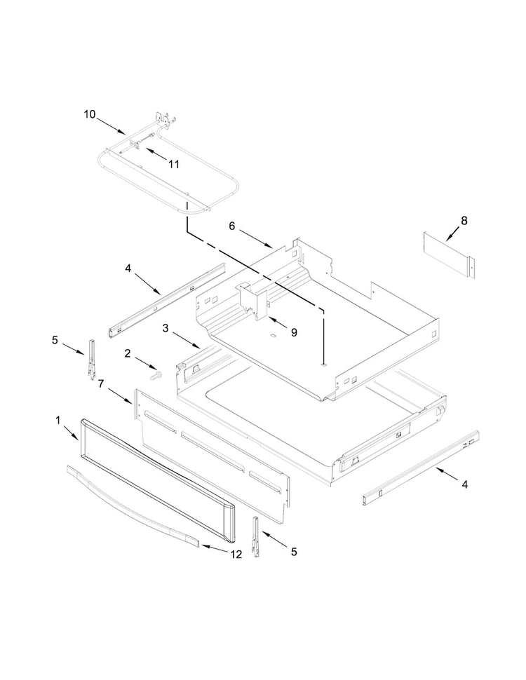 Drawer Parts Diagram and Parts List for WFE715H0EH0  Whirlpool Range