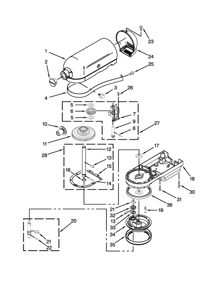 Case, Gearing And Planetary Unit Parts Diagram and Parts List for KSM500Q2SL0  KitchenAid Mixer