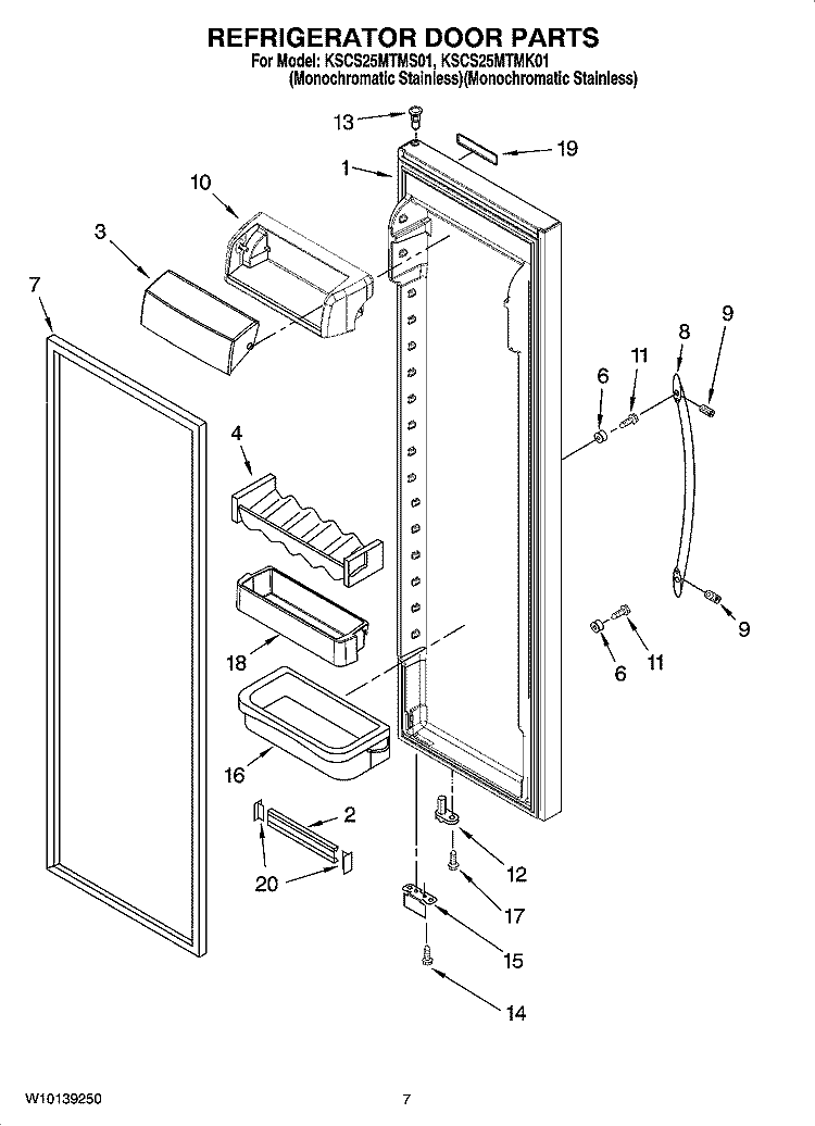 REFRIGERATOR DOOR PARTS Diagram and Parts List for KSCS25MTMK01  KitchenAid Refrigerator